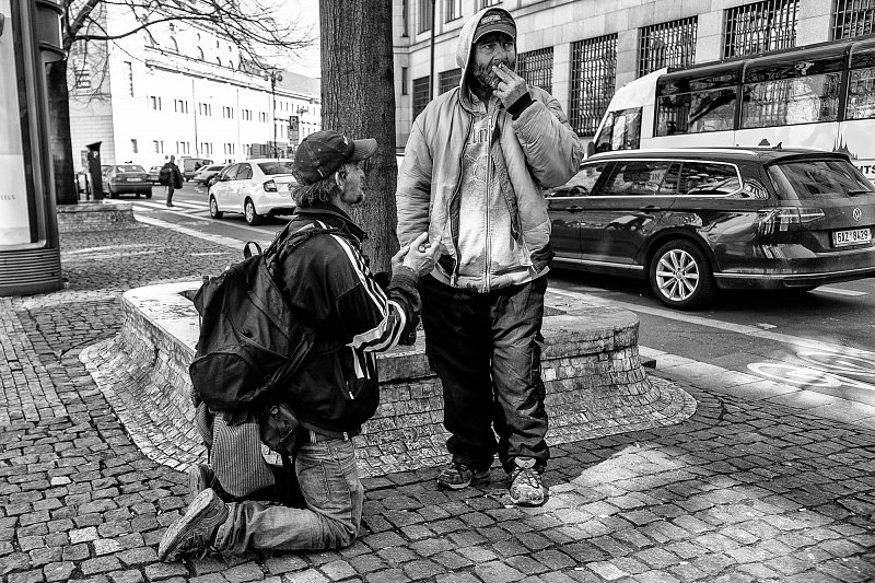 An encounter on a city pavement